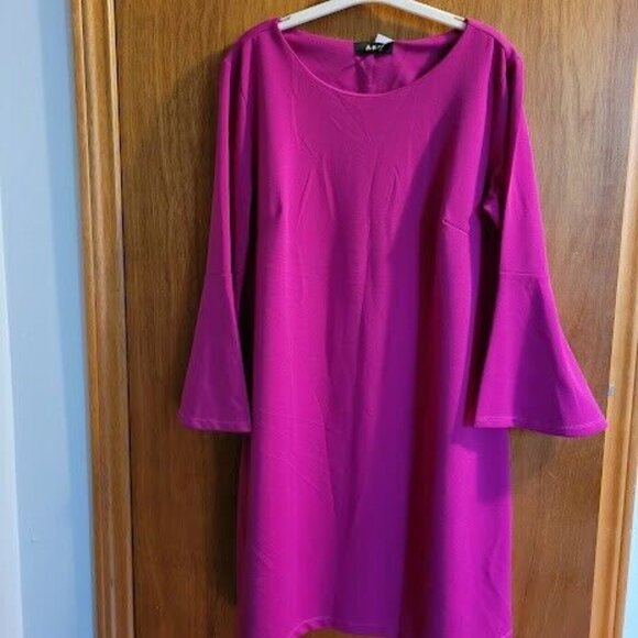 ABS Collection Fuchsia Pink Bell Flare Sleeve Dress L - Picture 1 of 2